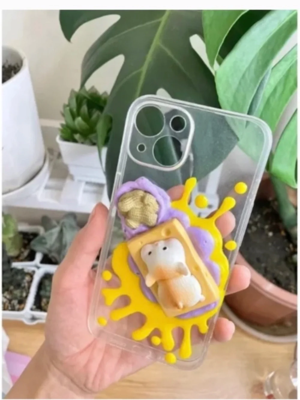 iPhone 13 Baroque rabbit and Hamster Phone Case, Handmade cartoon case